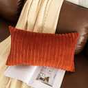 UGASA Fall 12x24 Inch Pillow Cover Pack of 1 Soft Boho Stripe Corduroy Long Rectangle Lumbar Cushion Case Farmhouse Decorative Throw Pilowcase for Bed, Couch, Sofa, Bedroom, Living Room, Burnt Brick