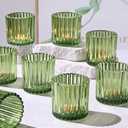 8pcs Large Green Votive Candle Holders, 2.95"2.95" Ribbed Green Candle Holder, Tea Lights Candle Holder for Wedding Decor, Table Centerpiece, Tea Party Decorations