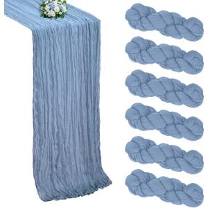 6 Pack Dusty Blue Cheesecloth Table Runner 10FT Boho Cheese Cloths Gauze Fabric Table Runners 120 Inch Rustic Sheer for Spring Holiday Wedding Birthday Party Baby Shower Decorations