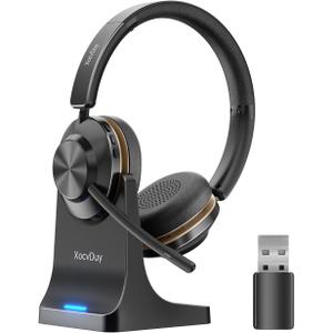 Bluetooth Headset, Wireless Headset with Mic for Work, Bluetooth 5.3, Wireless Headphones with AI Noise Cancelling Microphone (Clear Calls & Mic Mute), USB Dongle, for Computer/PC/Laptop/Zoom
