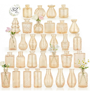 RUCKAE Glass Bud Vases Mini Flower Vase Small Vintage Vases for Centerpiece Table Wedding Decorations Home Decor Party(Gold 32pack)