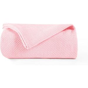 BOUTIQUO 100% Cotton Bed Blanket, Breathable Thermal Blanket Twin Size, Soft Honeycomb Waffle Blanket 60"x90", Cotton Bed Blanket, Perfect for Layering Any Bed for All Season, Pink