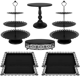 Fivenl 8 Pcs Cake Stand Pink Metal Dessert Table Display Set, 3-Tier Cupcake Stand, Cake Display Tower and Cookie Tray Rack Serving Tray for Birthday Party, Weddings, Baby Shower 