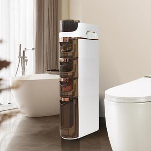 BGYMF 4-Tier Slim Bathroom Storage Cabinet, Slim Cabinet for Bathroom,Narrow Rolling Storage Cart with Wheels, White Plastic Organizer for Small Spaces, Kitchen, Laundry Room, Corner