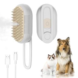 4 in 1 Cat Steam Brush for SheddingRechargeable Steam Pet Brush With Rotating Handle for Massaging, Self-Cleaning, and Pet Hair Removal for Long and Short Hair of Cat and Dog Beige