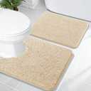 OLANLY Bathroom Rugs Sets 2 Piece, Soft Absorbent Chenille Bath Mats and U-Shaped Contour Toilet Mat Area Rug Set, Machine Washable Bath Carpet, Home Decor Accessories(24"x16"+24"x20", Beige)