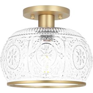 Gold Semi-Flush Mount Ceiling Light with Globe Glass  Vintage Ceiling Lighting for Hallway, Kitchen, Entryway, Bathroom & Closet (7.68in-ceiling)