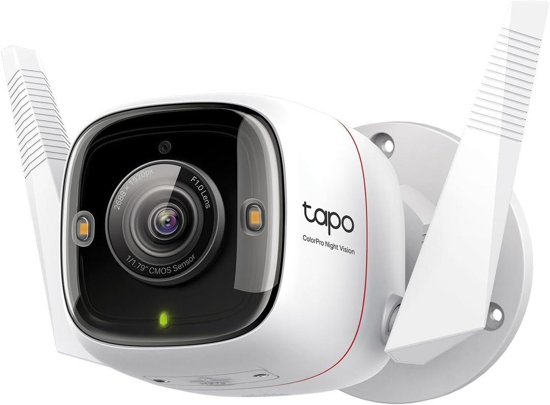 Tapo ColorPro Wi-Fi Outdoor Camera | Plug-in | Daylight Clarity at Night | 2K QHD | Person/Pet/Vehicle Detection | Local/Cloud Storage | 127 FOV | Built-in Siren C325WB