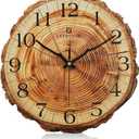 Lafocuse 12 Inch Silent Rustic Wooden Wall Clock Battery Operated, Brown Wall Clock for Living Room Bedroom Kitchen Home Decor, Annual Ring Design