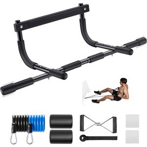 Ally Peaks Pull Up Bar for Doorway | Thickened Steel Max Limit 440 lbs Upper Body Fitness Workout Bar| Multi-Grip Strength for Doorway | Indoor Chin-Up Bar Fitness Trainer for Home Gym Portable (black)