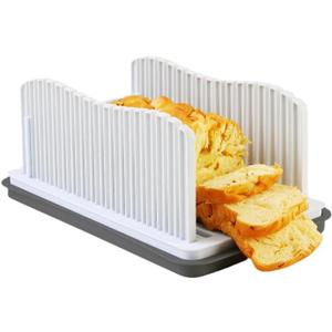 Professional Bread Slicer with Adjustable Guide, Foldable Cutter for Homemade Loafs, Bagels, Crumb Catcher Tray, Dishwasher Safe, Effortless Thick/Thin Slices