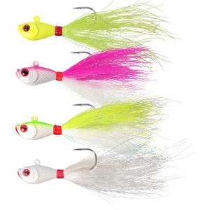 4pcs Fishing Bucktails Jig with Spin Saltwater Hair Jigs Wire Bait Keeper Surf Fishing Lures for Bass Fishing (3/4oz)