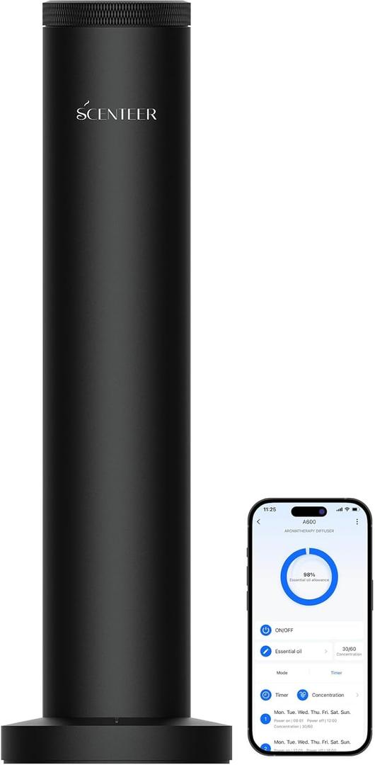 Wireless Hotel Scent Diffuser-Cordless Rechargeable Diffuser for Whole House- Scent Air Machine for Home -App Bluetooth Control - Waterless Essential Oil Diffuser for Large Room, Studio Office -Black