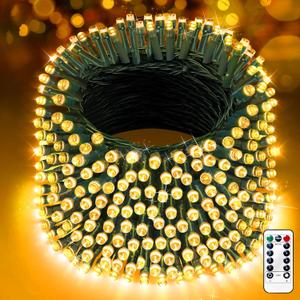XURISEN 403FT 1000 LED String Lights Outdoor Green Wire Christmas Lights 8 Modes & Timer Waterproof Fairy Lights Plug in for Party, Wedding, Yard, Garden, Indoor/Outdoor Decorations(Warm White)