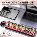 Wireless Keyboard and Mouse, MOFII 104 Round Keycaps Retro Typewriter with OTG & Brush, Full-Size Ergonomic, Ideal for Windows PC, Home, Office and College Rainbow Red