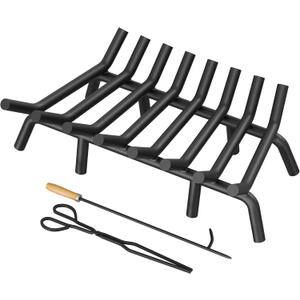 Jusgym Fireplace Grate 30 Inch with 8 Support Legs, Round Solid Steel Heavy Duty Fireplace Log Holder with Fire Tongs & Poker, Fireplace Log Grate for Indoor Fireplace and Outdoor In-ground Firepit