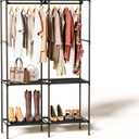 Portable Closet, Wardrobe Closet with 4 Shelves and 2 Hanging Rods, Freestanding Clothing Rack for Bedroom, Storage Organizer for Hanging Clothes, Black