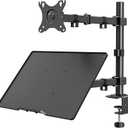 MOUNTUP Monitor Mount with Laptop Tray, Single Monitor Arm for 13-27 Inch Computer Screen, Laptop Mount for Max 17" Notebook, Desk Monitor Mount with C-Clamp and Grommet Base, up to 17.6lbs, Black