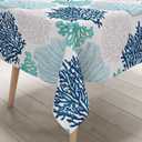 Ocean Tablecloth Coastal Nautical Round Tablecloth Coral Print Ocean Themed Beach Decorative Waterproof Table Covers for Outdoor Dining Room Kitchen Living Room, 60x60 Inches, Navy/Blue/Teal/