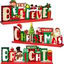 3 Pack Christmas Table Decorations Signs Santa Claus Table Ornaments Snowman Wooden Tabletop Party Decorations Joy Believe Merry Christmas Centerpiece for Winter Birthday Dinner Party Supplies