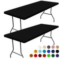 Moosfor Spandex 6 Foot Rectangle Table Cloth 2 Pack, Elastic Fitted Tablecloths for Picnic, Stretch Washable Patio Table Cover for Outdoor, Camping, Banquet and Parties (Black, 30"x72")