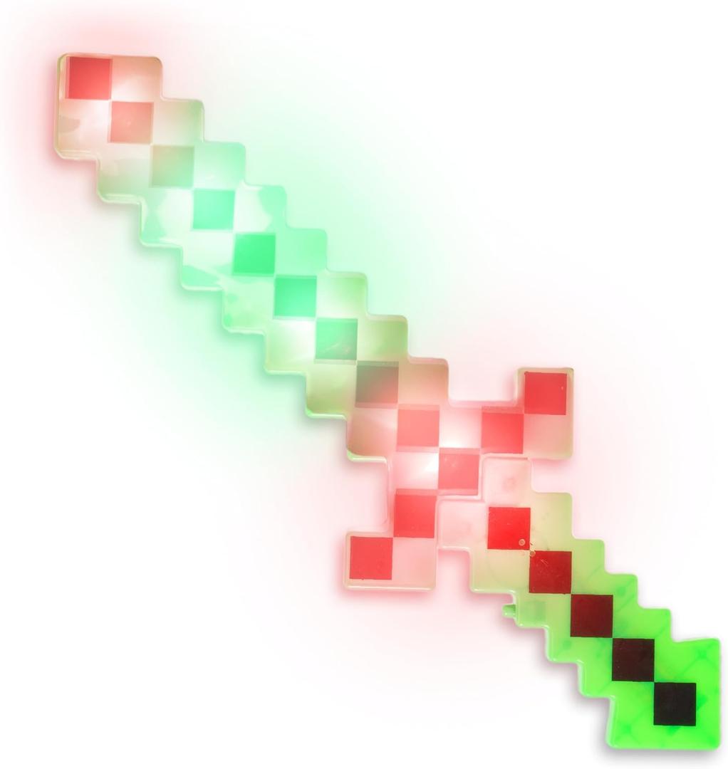 Fun Central 18 LED Light Up Pixel Sword for Kids  8-Bit Toy Sword with Flashing Lights  Glow in The Dark Costume Accessory for Gaming, Halloween, Birthday Parties & Pretend Play (Green)