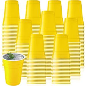 Zopeal 200 Count 18 Ounce Plastic Disposable Cups Beverage Drinking Heavy Duty Large Party Cold Drink Plastic Cups for Birthday Graduation Halloween Drinks Soda Punch Barbecues Picnics (Yellow)