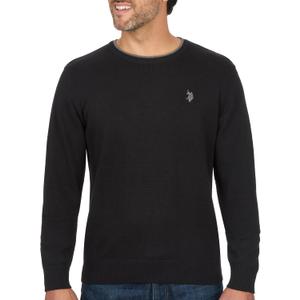 U.S. Polo Solid Jersey Crew Neck Sweater Pullover for Men (Large, Black)