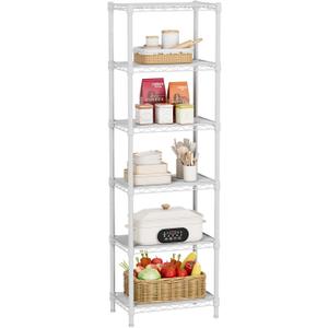 Small 6 tire Shelves Storage Wire Shelving Unit Metal Shelf Adjustable Organizers Storage Shelving with Wheels for Bathroom Laundry Room Kitchen Pantry10”D x 16”W x 60.2”H White