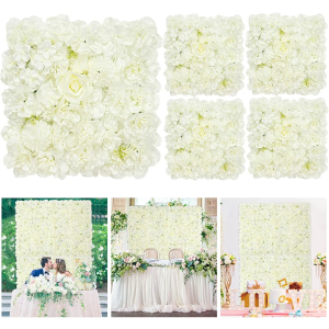 Fondo de pared de flores artificiales blancas: 4 paneles de fondo de flores - Decoración de pared de flores 3D para fondo de fiesta de boda