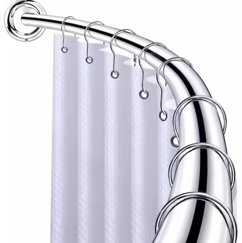 85 in. Rustproof Wall Mounted Single Curved Shower Rod, Aluminum, Chrome