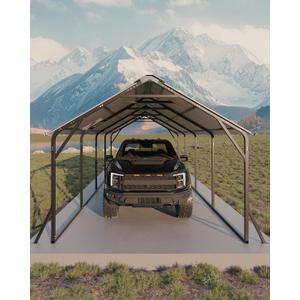 Garveelife 11'x20'x9' Metal Carport, Heavy Duty Steel Car Ports for All-Weather, Vertical Roof Design, for Full-Size Pickup Trucks, Boats, and Tractors