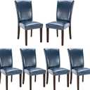 COLAMY Upholstered Parsons Dining Chairs Set of 6, PU Leather Dining Room Kitchen Side Chair with Nailhead Trim and Wood Legs - Blue