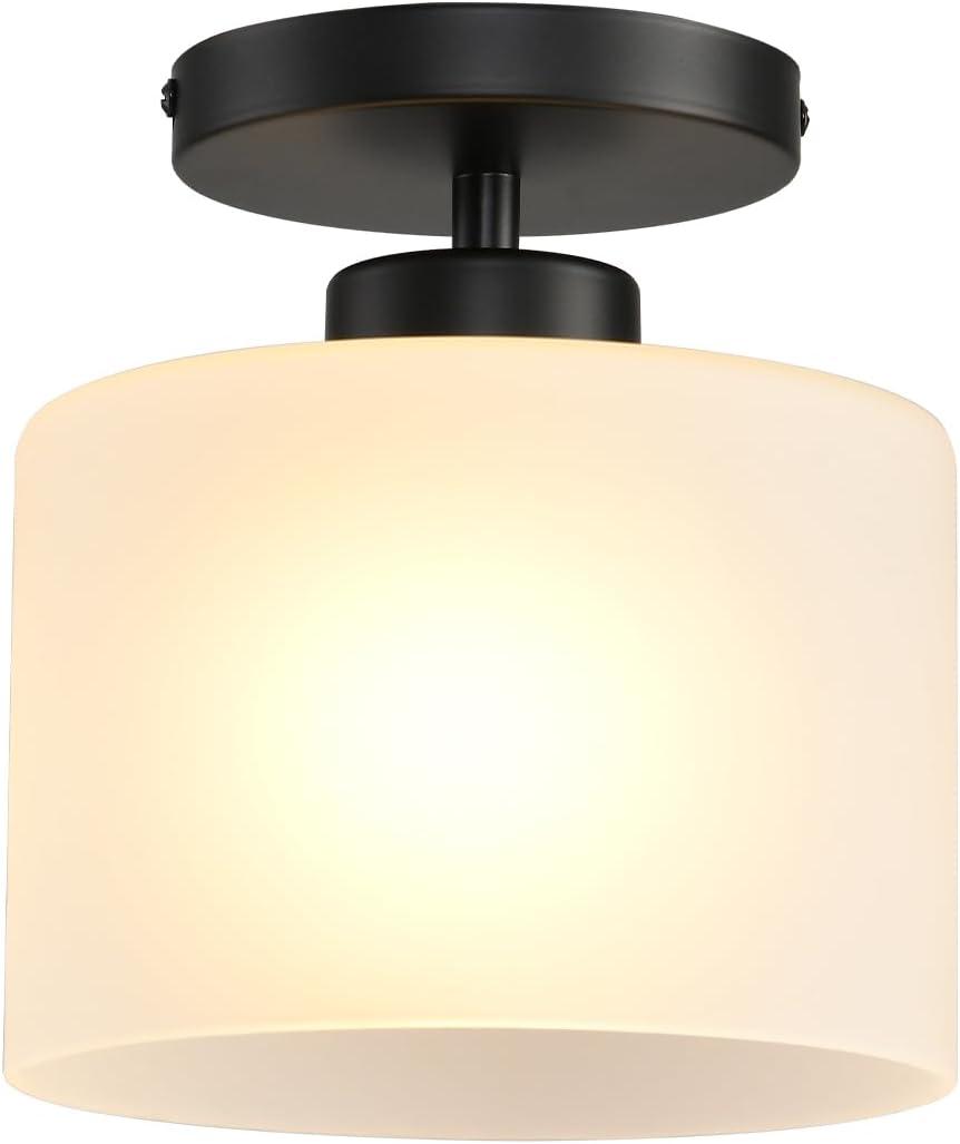 Semi Flush Mount Ceiling Light, Modern Kitchen Lighting Fixtures Ceiling, Rustic Ceiling Light Fixtures, Ceiling Lights with Glass Shade for Hallway Foyer Entryway Bedroom (1 Pack, 1 Pack Milk Glass)