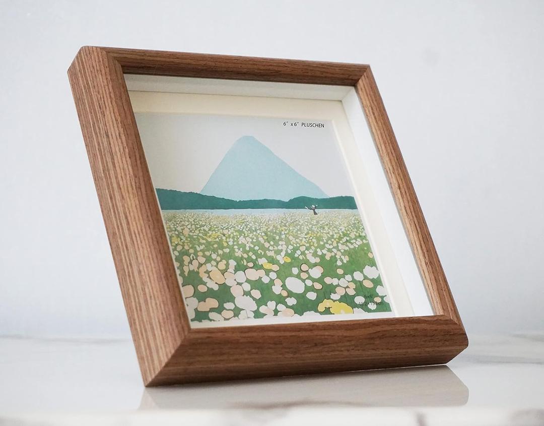 6X6 Wooden Picture Frame with 4.5x4.5 mat, 6x6 Square Picture Frame with Glass, For Wall and Desktop Display