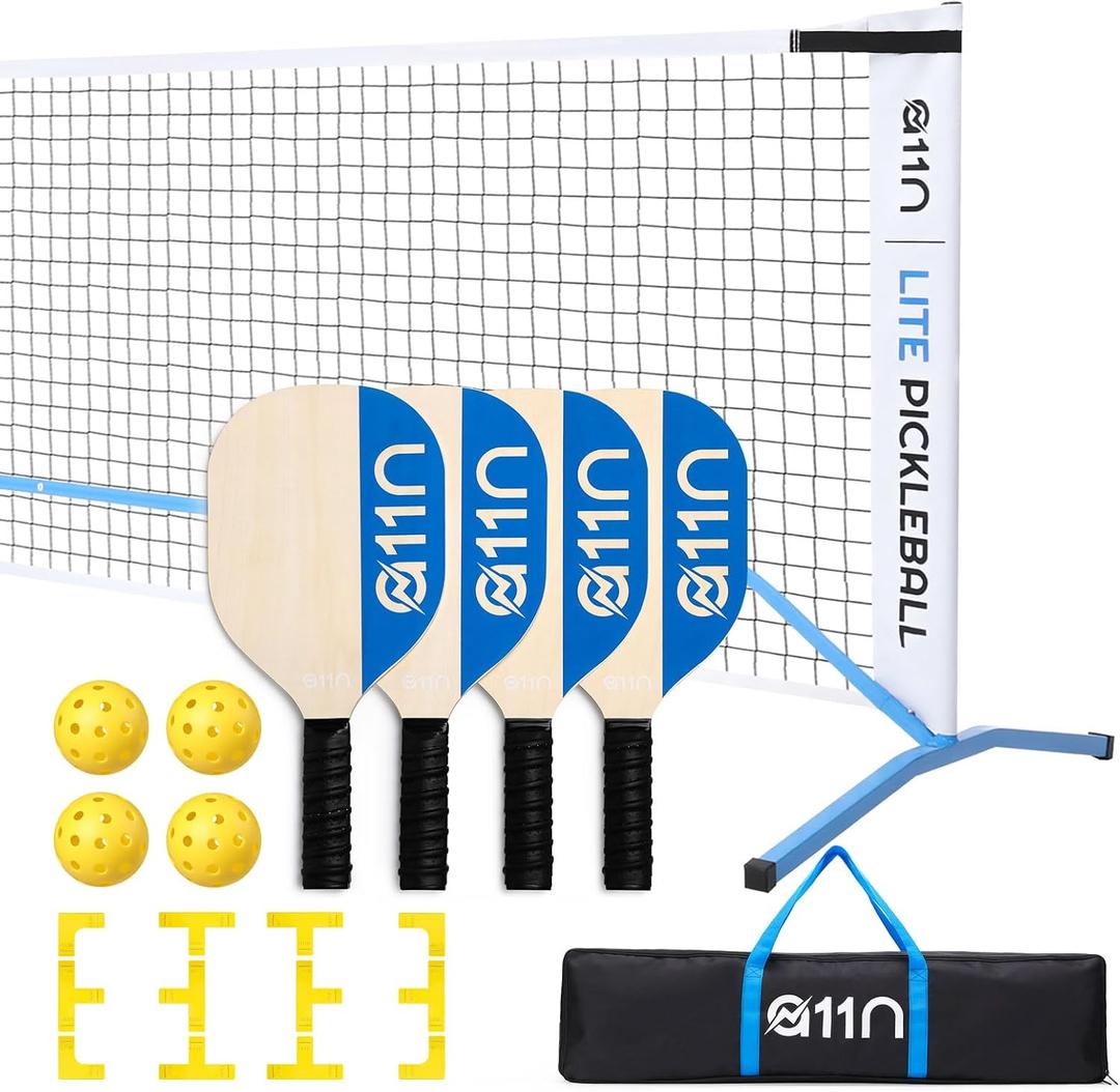 A11N SPORTS Premium Pickleball Starter Set for Driveway - 22ft Portable Net, Court Markers, 4X Paddles, Balls & Carrying Bag, One Size