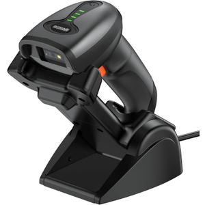 Symcode QR Industrial Bluetooth Barcode Scanner with Wireless Charging Stand, Wireless 2D 1D Bar Code Scanner Drop Protection Shock Dust Proof Hands Free Auto-Sensing Stand Barcode Scanner