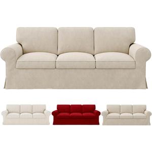 Ektorp Sofa Cover for IKEA Ektorp 3-Seat Sofa, Polyester Slipcover Set with 1 Frame Cover + 3 Seat Cushion Covers + 3 Back Cushion Covers, Machine Washable, Khaki