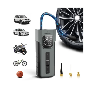 Tire Inflator Portable Air Compressor, 1 Min Fast Inflation Cordless Bike Pump with Digital Pressure Gauge LED Light, 150 PSI Electric Air Pump for Car Tires, Bicycle, Motorcycle, Ball (Grey)