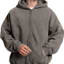 FAIABLE Mens Womens Double Zip Up Hoodie Oversized Acid Wash Heavyweight Fleece Cotton Zipper Hoodie Vintage (Medium, Grey)