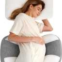 Momcozy Plus W Shaped Pregnancy Pillow for Sleeping, Adjustable Maternity Pillow for Side Sleepers, Portable Wedge Belly Support, Compact Design for Back Belly and HIPS, Grey and White