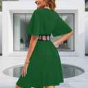 TDiooCor 2026 Casual Short Summer Bohemian Dresses for Women Casual Flowy Puff Sleeve Knee Length Midi Sun Dress (Green, XXL)