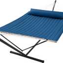 SUPERJARE Hammock with Stand, 2 Person Quilted Outdoor Hammock, Detachable Pillow & Bamboo Spreaders, Portable Hammock with Carrying Bag, Heavy Duty Stand, Perfect for Outside, Patio, Navy Blue