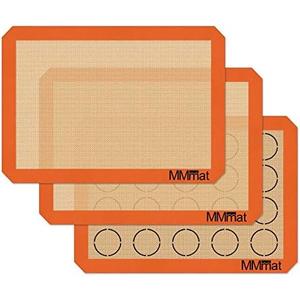 MMmat Silicone Baking Mat - Best German Silicone - Non Slip Silicone Baking Sheet, Non Stick Reusable Silicone Mats for Baking, Oven Liner, Counter Mat, 2 Half Sheets Mats + 1 Macaron Cookie Sheet