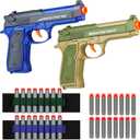 2 Pack Blaster Guns Boys Toy - with 16 Soft Foam Darts Bullets & 2 Wrist Bands - Christmas Birthday Hand Gun Toys Party Supplies for 6,7,8,9,10,11,12 Years Kids(Green Blue)