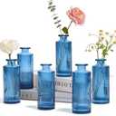 ComSaf Glass Bud Vases Set of 6, Small Bud Vase in Bulk, Mini Flower Vase for Centerpiece, Vintage Decorative Vase Set for Flowers, Wedding Reception, Home Decor, Housewarming Gift (Grey Blue)