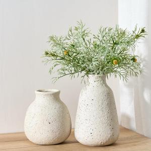 Ceramic Vase 1 Pack for Home Decor, Handcrafted Sesame Dot White Rustic Terracotta Vases, Vintage Farmhouse Decor, Minimalist Decorative Vases for Table Centerpiece Fireplace Nightstand Decoration