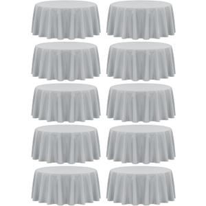 Fani 10 Pack 120 Inch Round Light Grey Polyester Tablecloth, Stain & Wrinkle Resistant, Perfect for 8ft Round Table, Wedding Party & Banquet