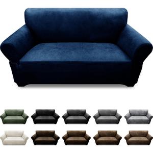 Loveseat Sofa Slipcover Leather Look Couch Covers for 2 Seater Couch Sofa 1-Piece Sofa Cover Stretch Furniture Protector with Elastic Bottom & Pockets(Loveseat, Navy)