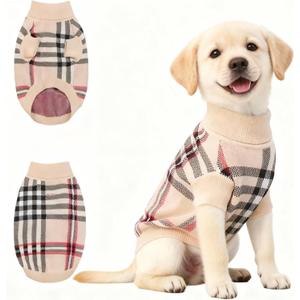 Small/Medium Dog Sweater, Warm Dog Winter Coat w/Sleeves, Comfortable High Neck & Leash Hole, Premium Dog Clothes for Labrador-Best for Holidays, Daily Walks XL Apricot (Grid Apricot Zipper)
